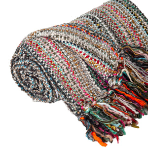 Homeroots 50" X 60" Orange Brown And Ivory Woven Acrylic Striped Throw Blanket With Fringe  Acrylic 548949