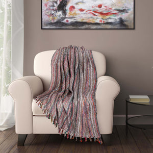 Homeroots 50" X 60" Orange Brown And Ivory Woven Acrylic Striped Throw Blanket With Fringe  Acrylic 548949