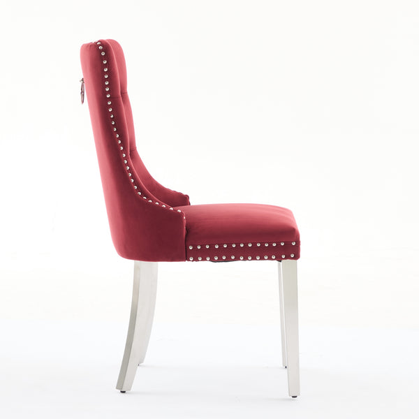 English Elm Nikki Velvet Tufted Dining Chair with Chrome Legs, Nailhead Trim, Plush High-Rebound Seat Comfort WINE RED W1143P369090