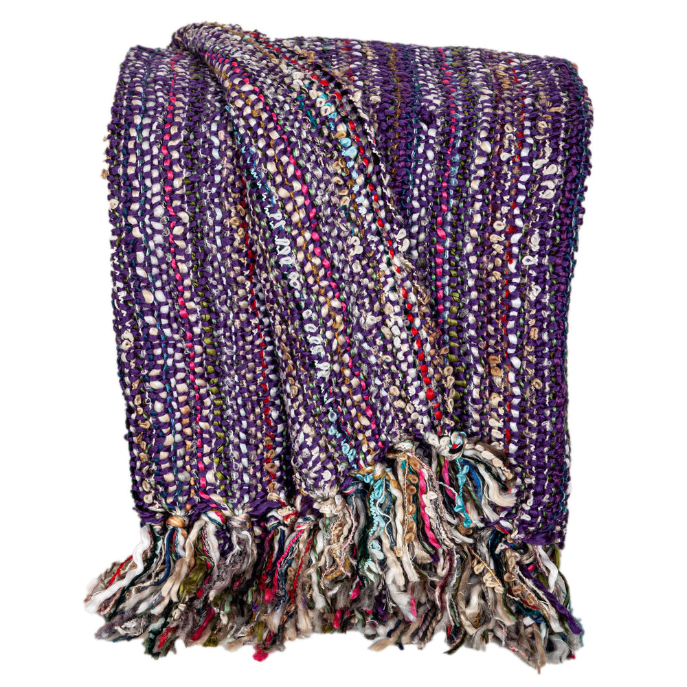 Homeroots 50" X 60" Purple Woven Acrylic Striped Throw Blanket With Fringe  Acrylic 548950