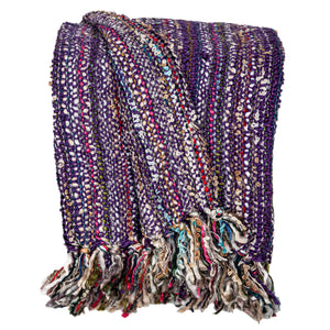 Homeroots 50" X 60" Purple Woven Acrylic Striped Throw Blanket With Fringe  Acrylic 548950
