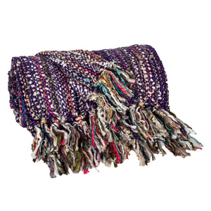 Homeroots 50" X 60" Purple Woven Acrylic Striped Throw Blanket With Fringe  Acrylic 548950