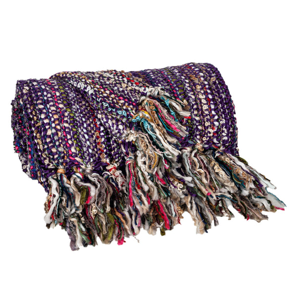 Homeroots 50" X 60" Purple Woven Acrylic Striped Throw Blanket With Fringe  Acrylic 548950