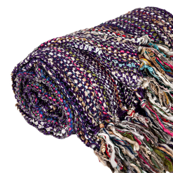 Homeroots 50" X 60" Purple Woven Acrylic Striped Throw Blanket With Fringe  Acrylic 548950