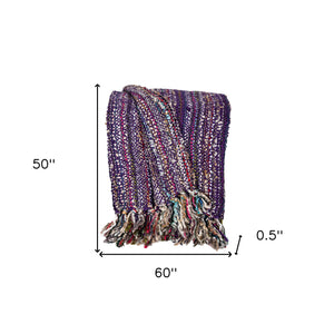Homeroots 50" X 60" Purple Woven Acrylic Striped Throw Blanket With Fringe  Acrylic 548950