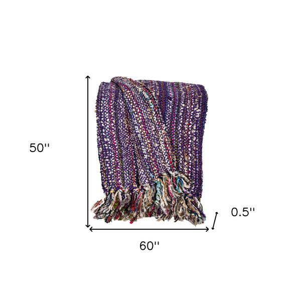 Homeroots 50" X 60" Purple Woven Acrylic Striped Throw Blanket With Fringe  Acrylic 548950