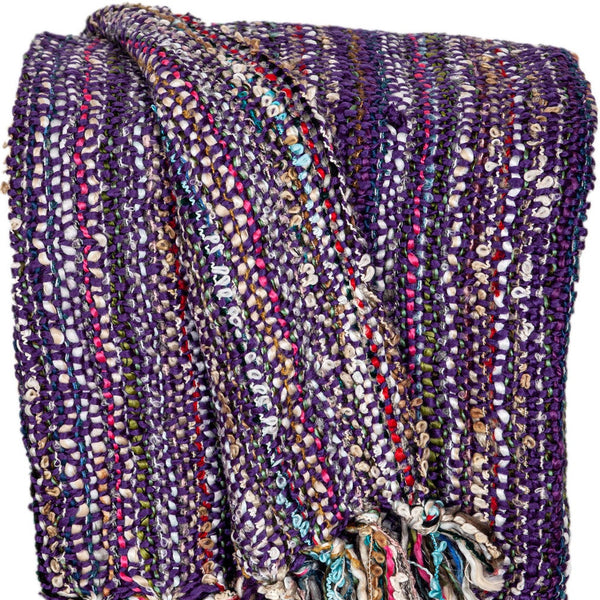 Homeroots 50" X 60" Purple Woven Acrylic Striped Throw Blanket With Fringe  Acrylic 548950