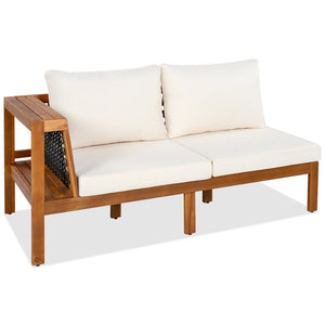 English Elm <old Old Sku Acacia Wood L-shaped Patio Sectional with Woven Rope Armrests Resort Cushioned Set Beige,Teak N704F201249N