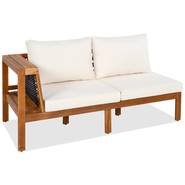 English Elm <old Old Sku Acacia Wood L-shaped Patio Sectional with Woven Rope Armrests Resort Cushioned Set Beige,Teak N704F201249N
