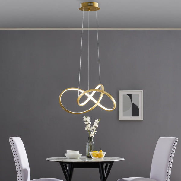 HomeRoots Gold Contemporary LED Chandelier - Smart Dimmable Lighting for Stylish Spaces, Energy Efficient Design 548956