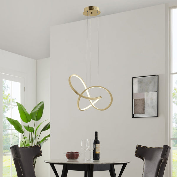 HomeRoots Gold Contemporary LED Chandelier - Smart Dimmable Lighting for Stylish Spaces, Energy Efficient Design 548956