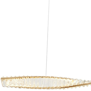 HomeRoots Gold Contemporary LED Chandelier with Clear Crystal Accents - Elegant Modern Lighting for Home Spaces 548957