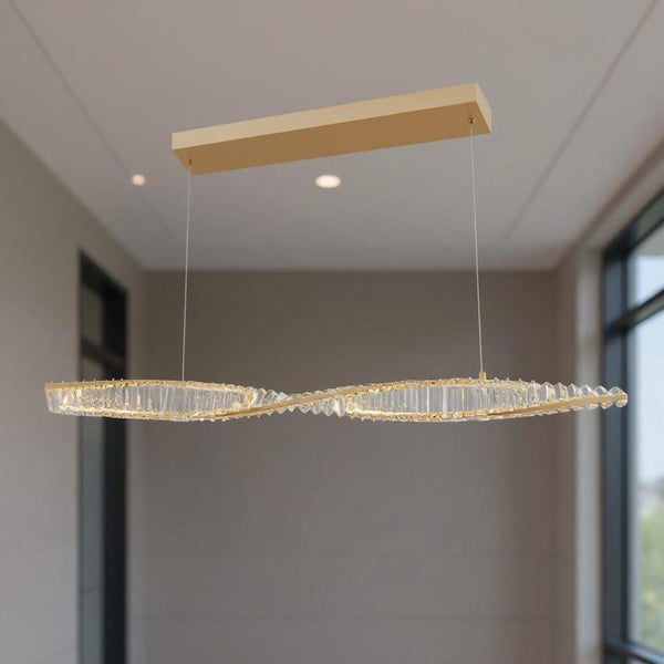 HomeRoots Gold Contemporary LED Chandelier with Clear Crystal Accents - Elegant Modern Lighting for Home Spaces 548957