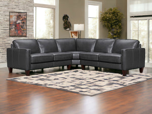Homeroots Black Leather L Shaped Three Piece Corner Sectional   548958