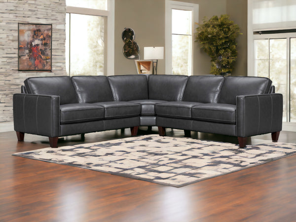 Homeroots Black Leather L Shaped Three Piece Corner Sectional   548958