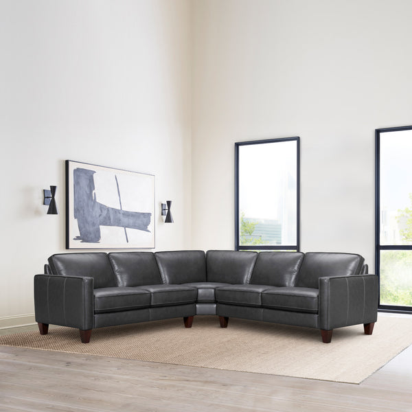 Homeroots Black Leather L Shaped Three Piece Corner Sectional   548958