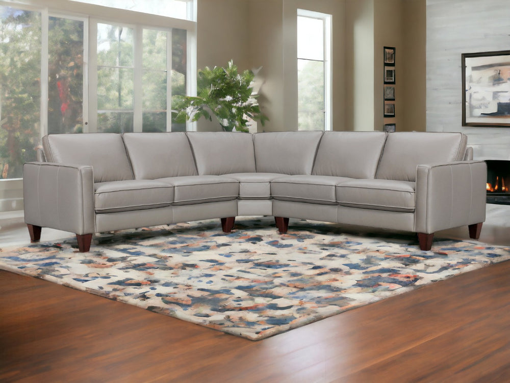 HomeRoots Gray Leather L-Shaped Corner Sectional - Luxurious Three-Piece Sofa for Stylish Living Spaces 548959