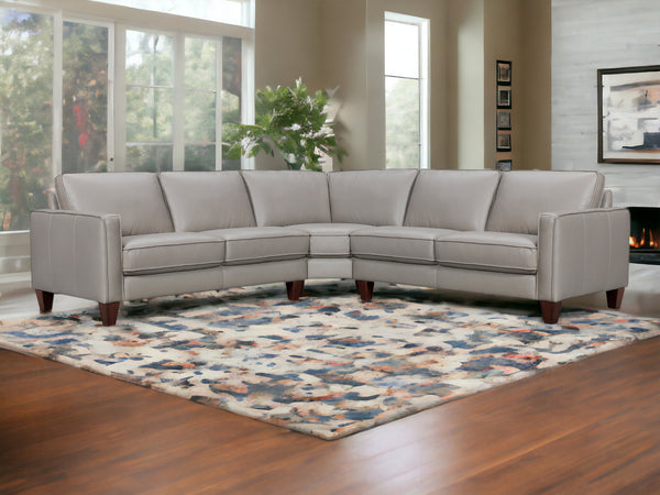 Homeroots Gray Leather L Shaped Three Piece Corner Sectional   548959