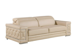 HomeRoots 89" Leather Sofa with Modern Silver Legs – Stylish, Comfortable Seating for Your Living Room Decor BEIGE 548983