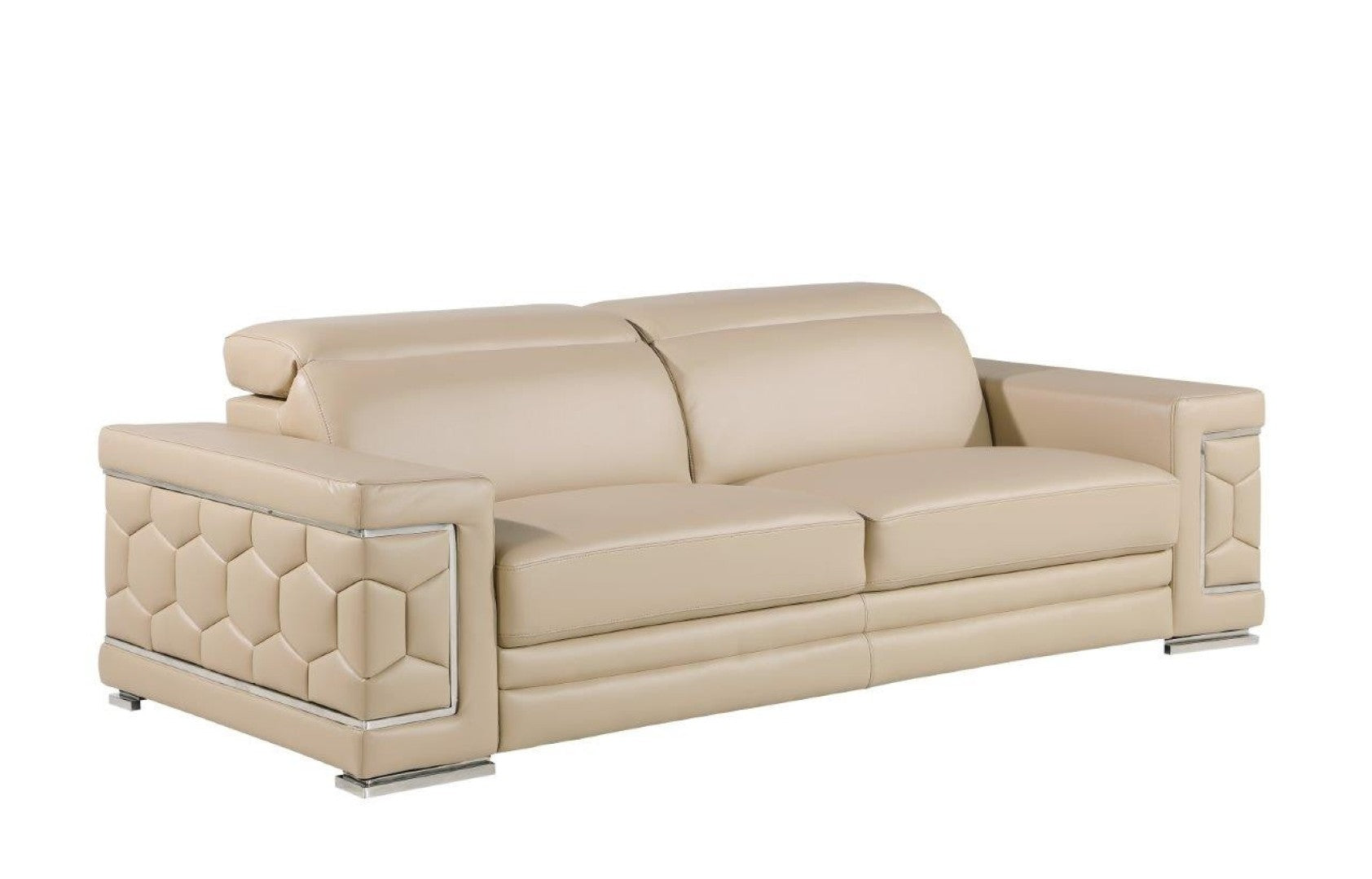 HomeRoots 89" Leather Sofa with Modern Silver Legs – Stylish, Comfortable Seating for Your Living Room Decor BEIGE 548983