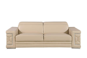HomeRoots 89" Leather Sofa with Modern Silver Legs – Stylish, Comfortable Seating for Your Living Room Decor BEIGE 548983