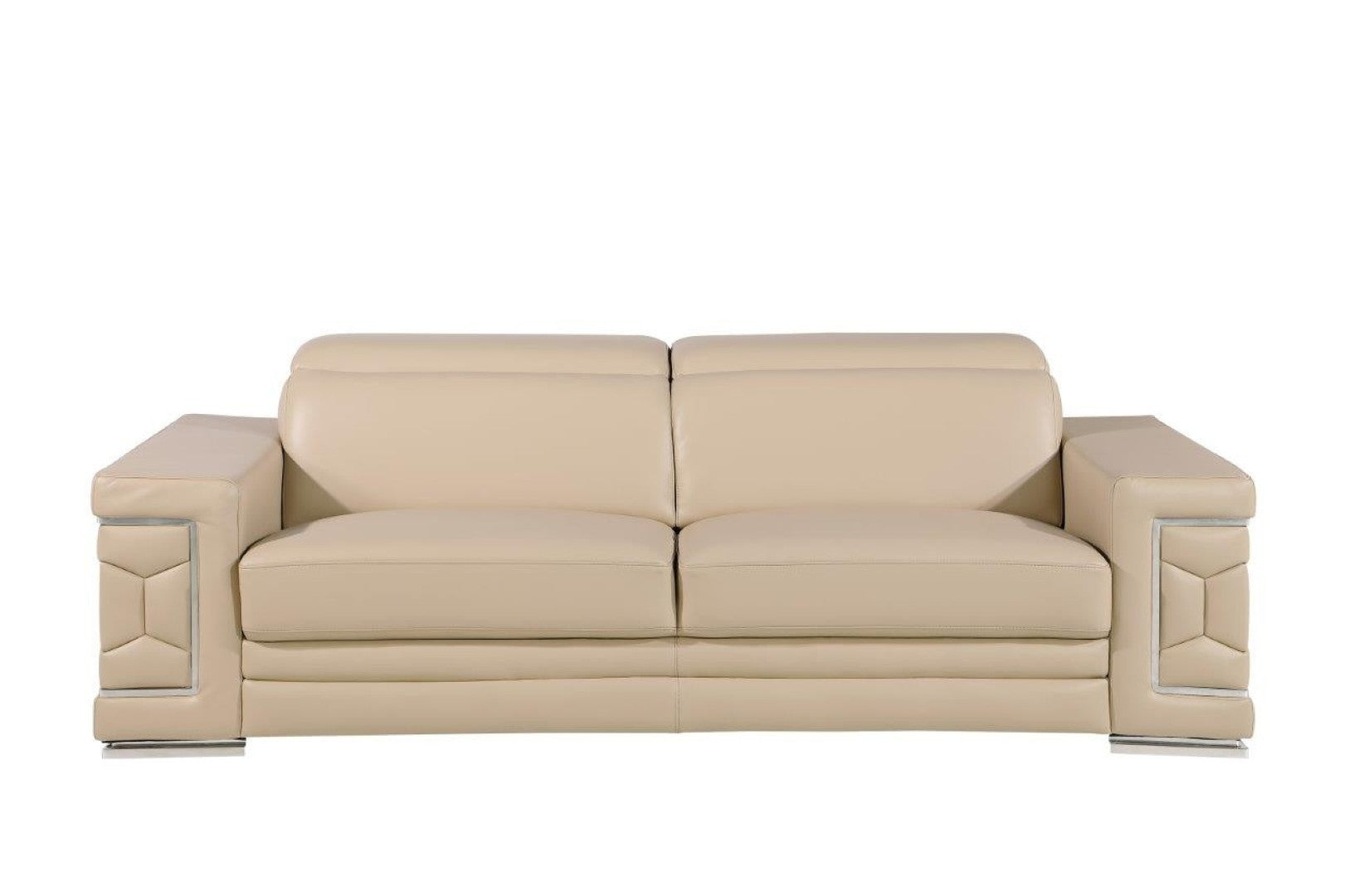 HomeRoots 89" Leather Sofa with Modern Silver Legs – Stylish, Comfortable Seating for Your Living Room Decor BEIGE 548983
