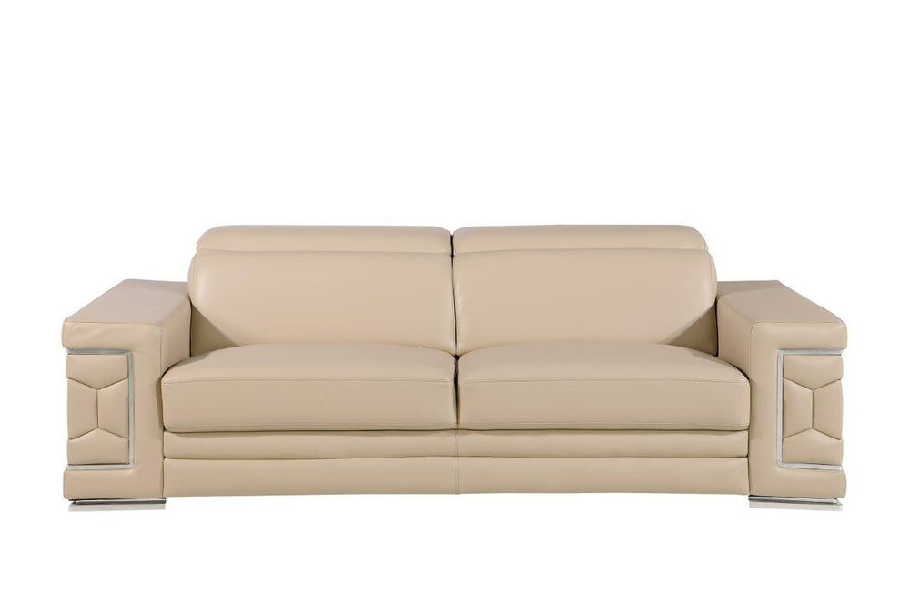 Homeroots 89" Beige Leather Sofa With Silver Legs   548983