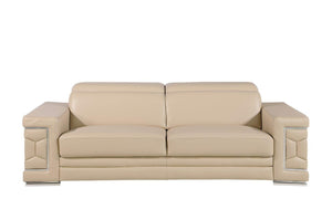 Homeroots 89" Beige Leather Sofa With Silver Legs   548983