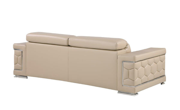 Homeroots 89" Beige Leather Sofa With Silver Legs   548983
