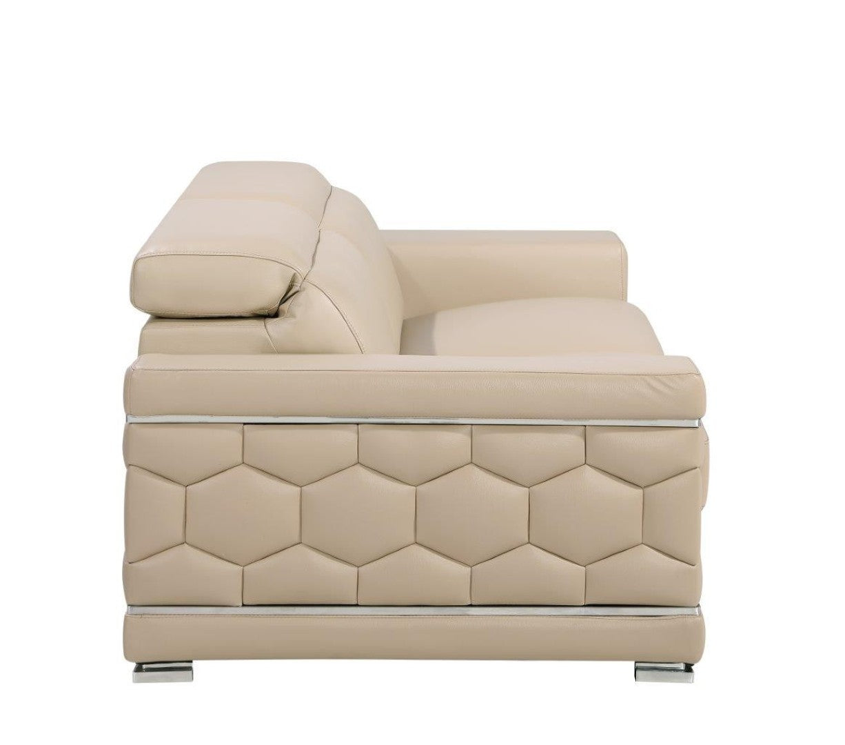 HomeRoots 89" Leather Sofa with Modern Silver Legs – Stylish, Comfortable Seating for Your Living Room Decor BEIGE 548983