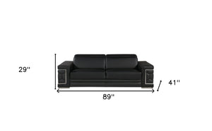 HomeRoots 89" Leather Sofa with Modern Silver Legs – Stylish, Comfortable Seating for Your Living Room Decor BLACK 548984