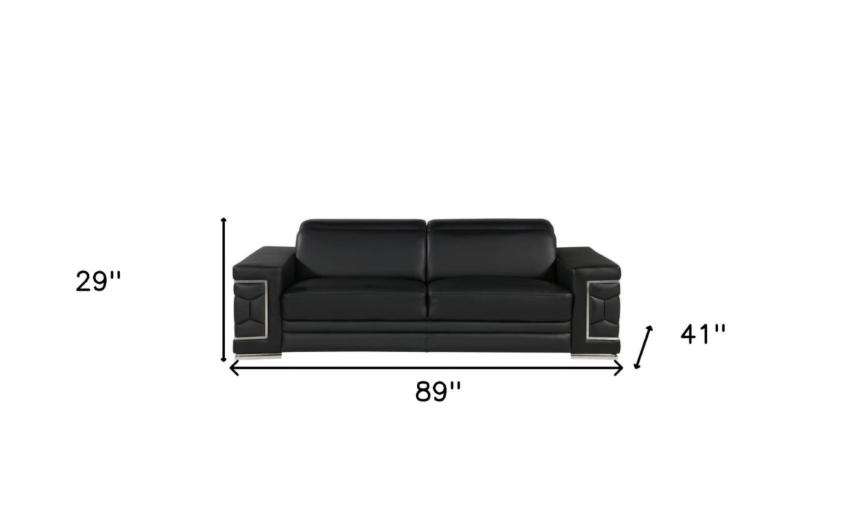 HomeRoots 89" Leather Sofa with Modern Silver Legs – Stylish, Comfortable Seating for Your Living Room Decor BLACK 548984