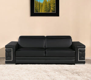 Homeroots 89" Black Leather Sofa With Silver Legs   548984