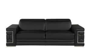 HomeRoots 89" Leather Sofa with Modern Silver Legs – Stylish, Comfortable Seating for Your Living Room Decor BLACK 548984