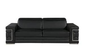 Homeroots 89" Black Leather Sofa With Silver Legs   548984