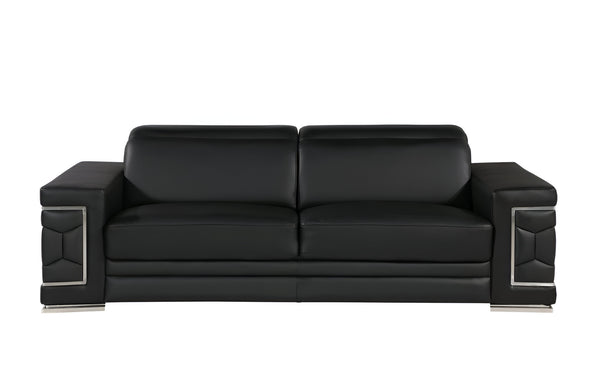 Homeroots 89" Black Leather Sofa With Silver Legs   548984