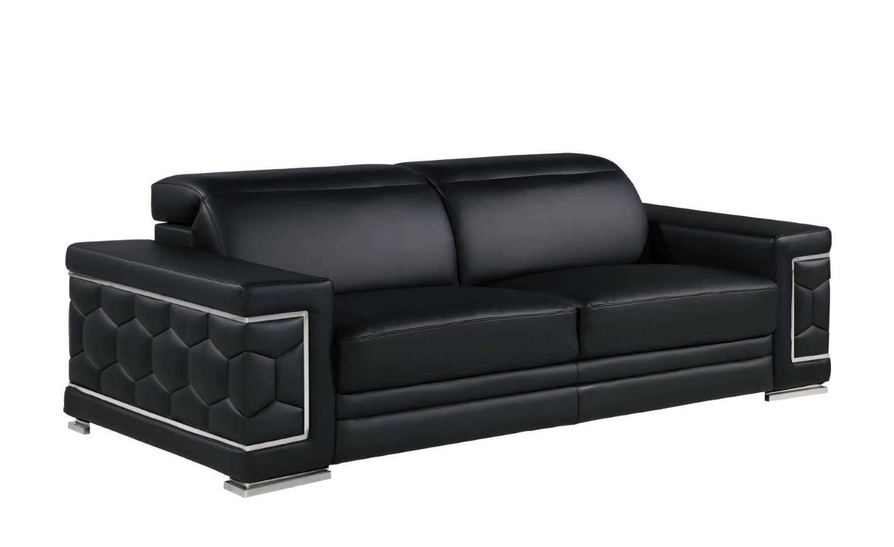 HomeRoots 89" Leather Sofa with Modern Silver Legs – Stylish, Comfortable Seating for Your Living Room Decor BLACK 548984