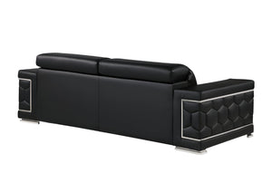 HomeRoots 89" Leather Sofa with Modern Silver Legs – Stylish, Comfortable Seating for Your Living Room Decor BLACK 548984
