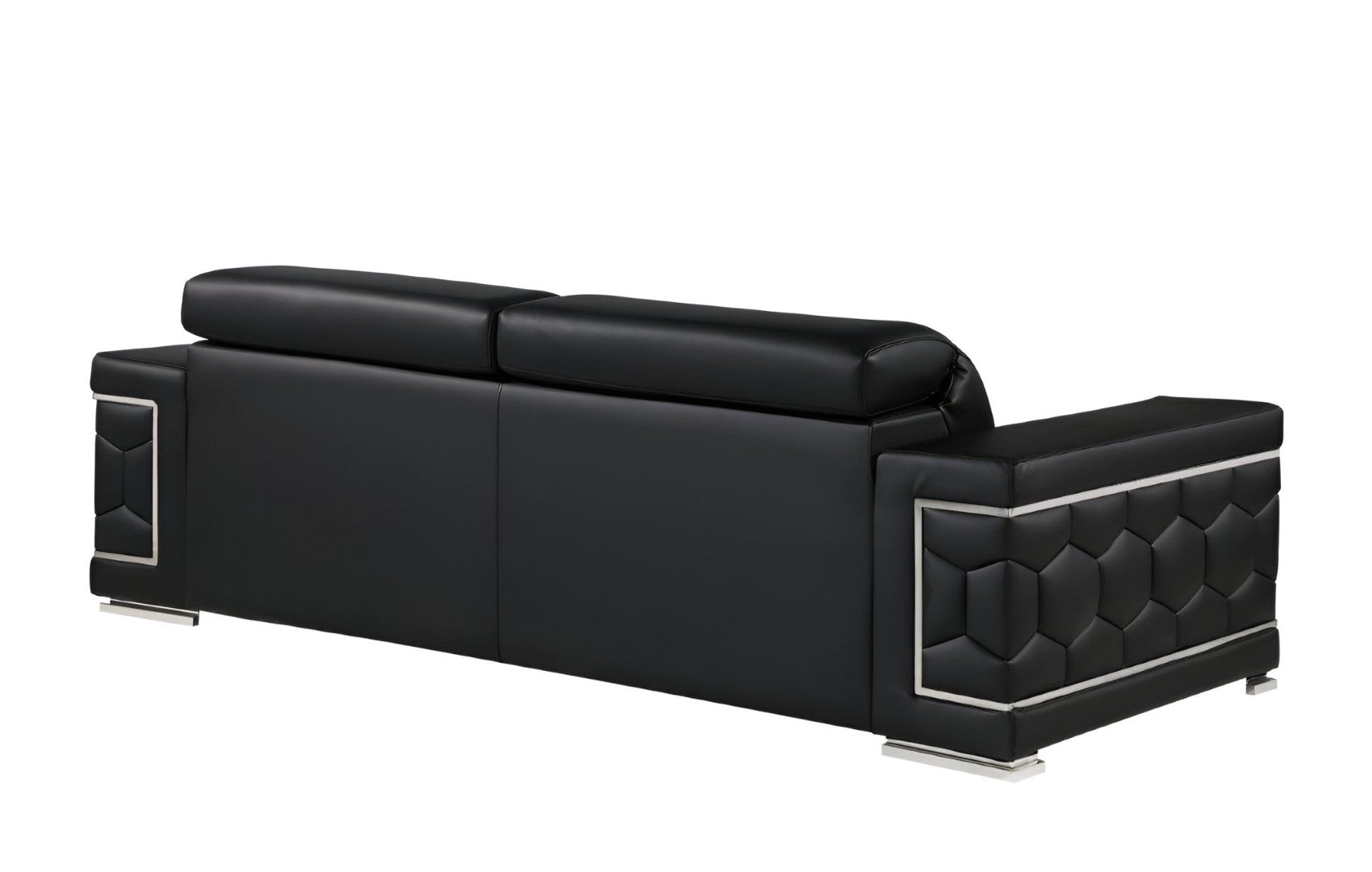 HomeRoots 89" Leather Sofa with Modern Silver Legs – Stylish, Comfortable Seating for Your Living Room Decor BLACK 548984