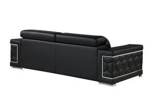 Homeroots 89" Black Leather Sofa With Silver Legs   548984