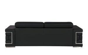 Homeroots 89" Black Leather Sofa With Silver Legs   548984