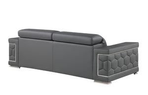 HomeRoots 89" Leather Sofa with Modern Silver Legs – Stylish, Comfortable Seating for Your Living Room Decor GREY 548985
