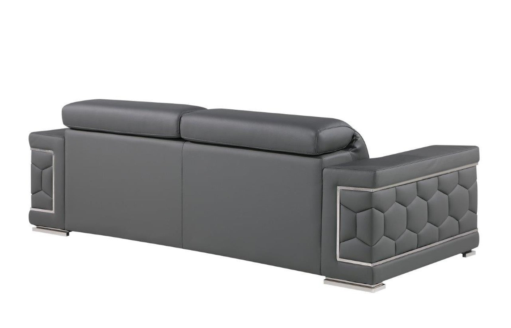 HomeRoots 89" Leather Sofa with Modern Silver Legs – Stylish, Comfortable Seating for Your Living Room Decor GREY 548985