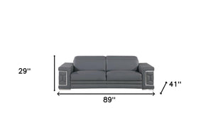 HomeRoots 89" Leather Sofa with Modern Silver Legs – Stylish, Comfortable Seating for Your Living Room Decor GREY 548985