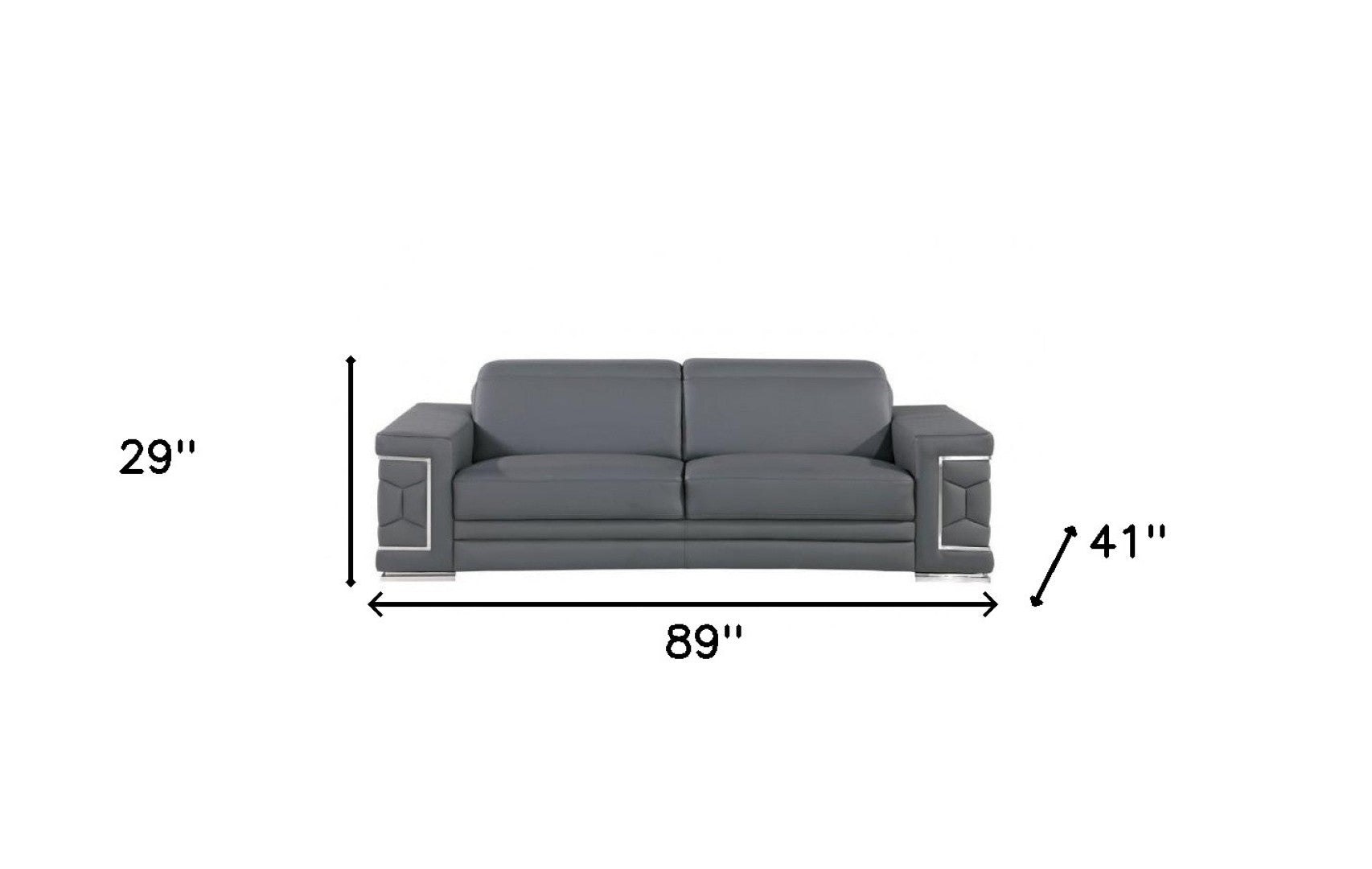 HomeRoots 89" Leather Sofa with Modern Silver Legs – Stylish, Comfortable Seating for Your Living Room Decor GREY 548985