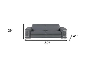 Homeroots 89" Gray Leather Sofa With Silver Legs   548985