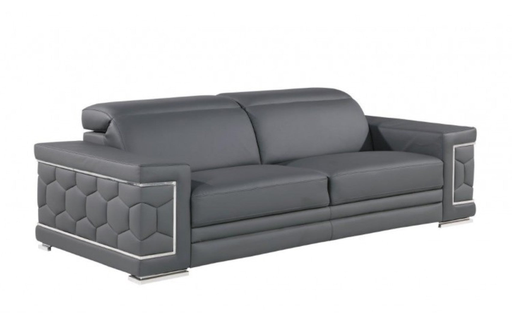 HomeRoots 89" Leather Sofa with Modern Silver Legs – Stylish, Comfortable Seating for Your Living Room Decor GREY 548985