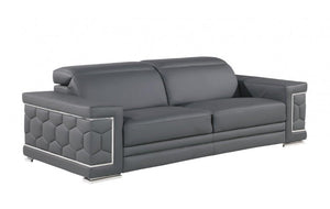 Homeroots 89" Gray Leather Sofa With Silver Legs   548985