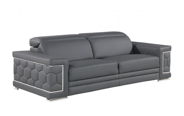 Homeroots 89" Gray Leather Sofa With Silver Legs   548985