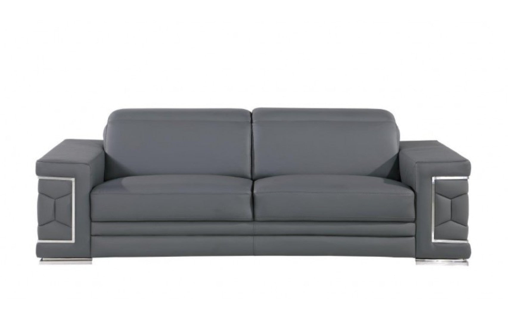 HomeRoots 89" Leather Sofa with Modern Silver Legs – Stylish, Comfortable Seating for Your Living Room Decor GREY 548985